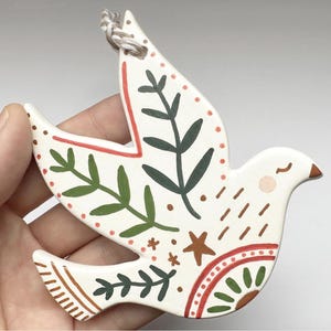 Nordic Scandinavian Dove Ceramic Ornament, Handpainted , Christmas Gift, Peace 2024, Ornament, Gift, Boho