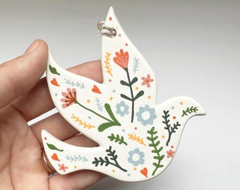 Floral Dove Ornament, Christmas Gift, Peace 2024, Ornament, Gift