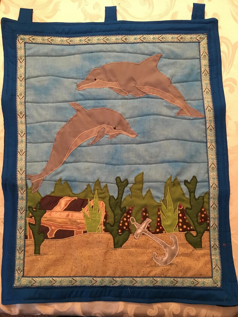 Playful Dolphins Wall Hanging by Stitch ArtByReggie Etsy