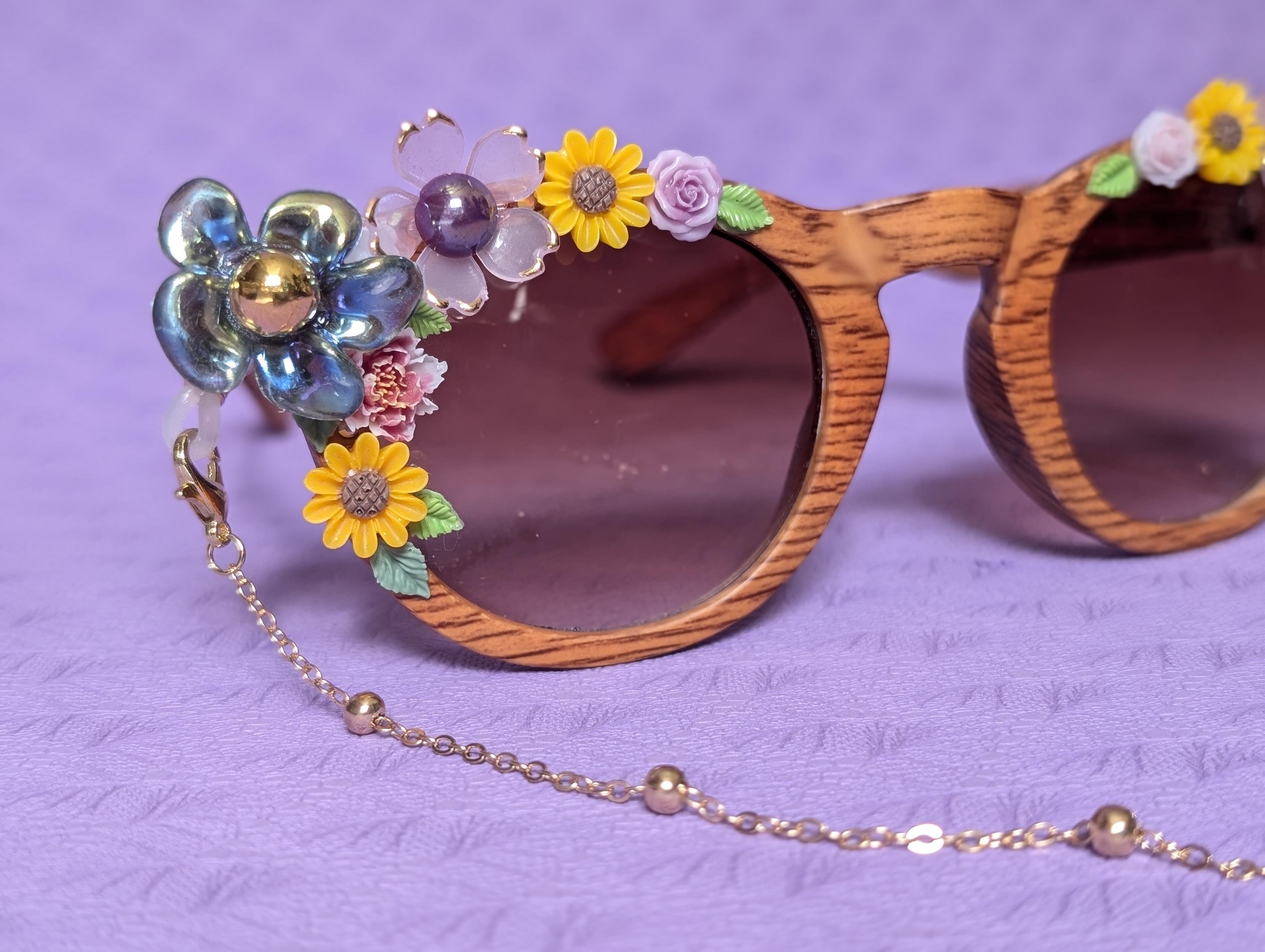 Flower Decor Round Frame Glasses Cute Shades Accessories Acc LADIGASU Children main image 2