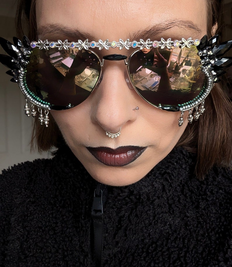 Embellished Silver Festival Sunglasses, Rock Rave Outfit, Witch Shades ...