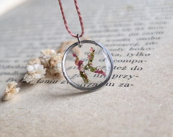 Initial Letters K Pressed Flowers Delicate Necklace, Fine Cord Fairy Jewellery, Christmas Gift For Sister, Nature Lover Personalised Gift