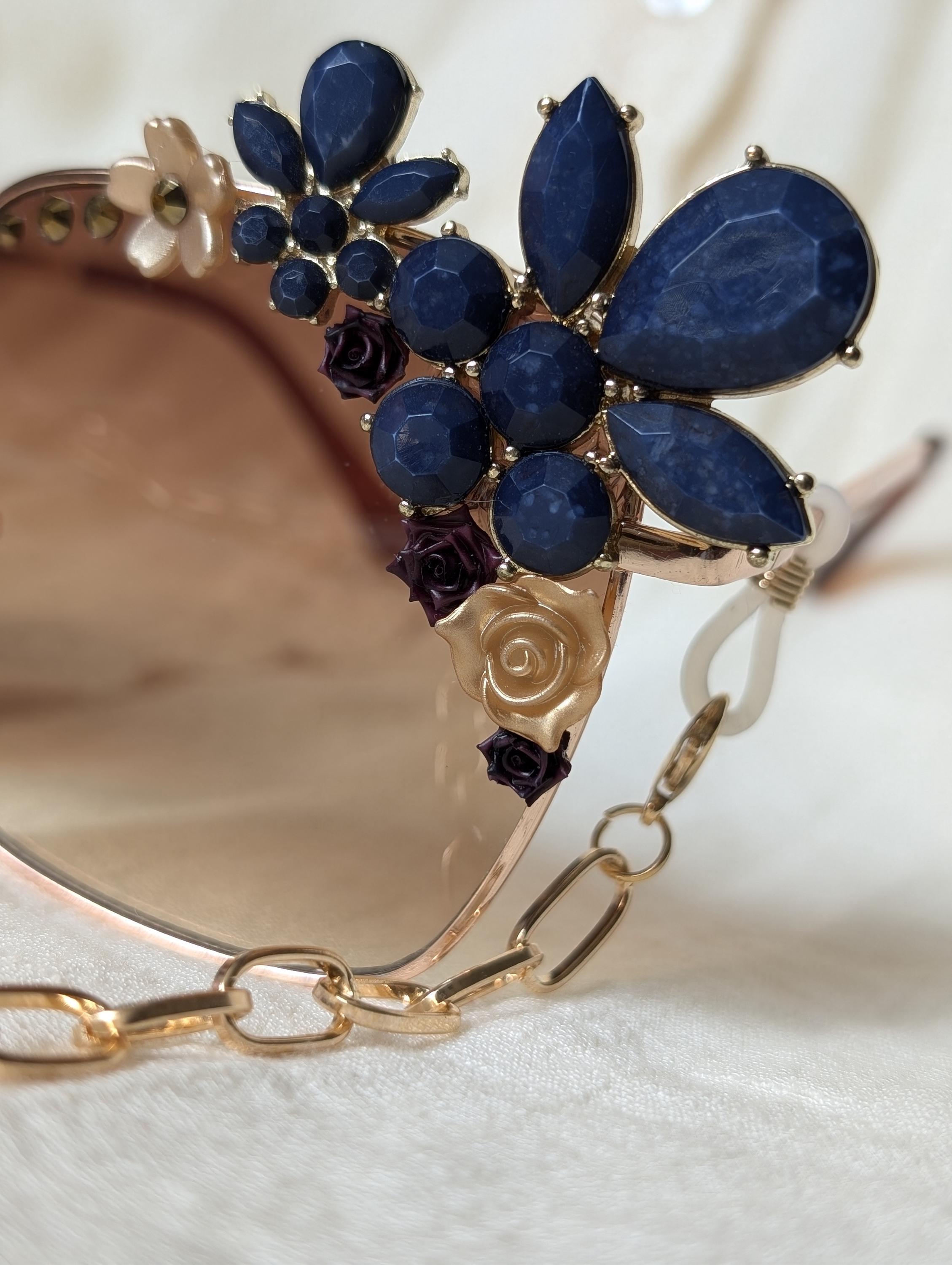 Retro Glam Festival Sunglasses, Floral Sunnies With Blue  display picture 3