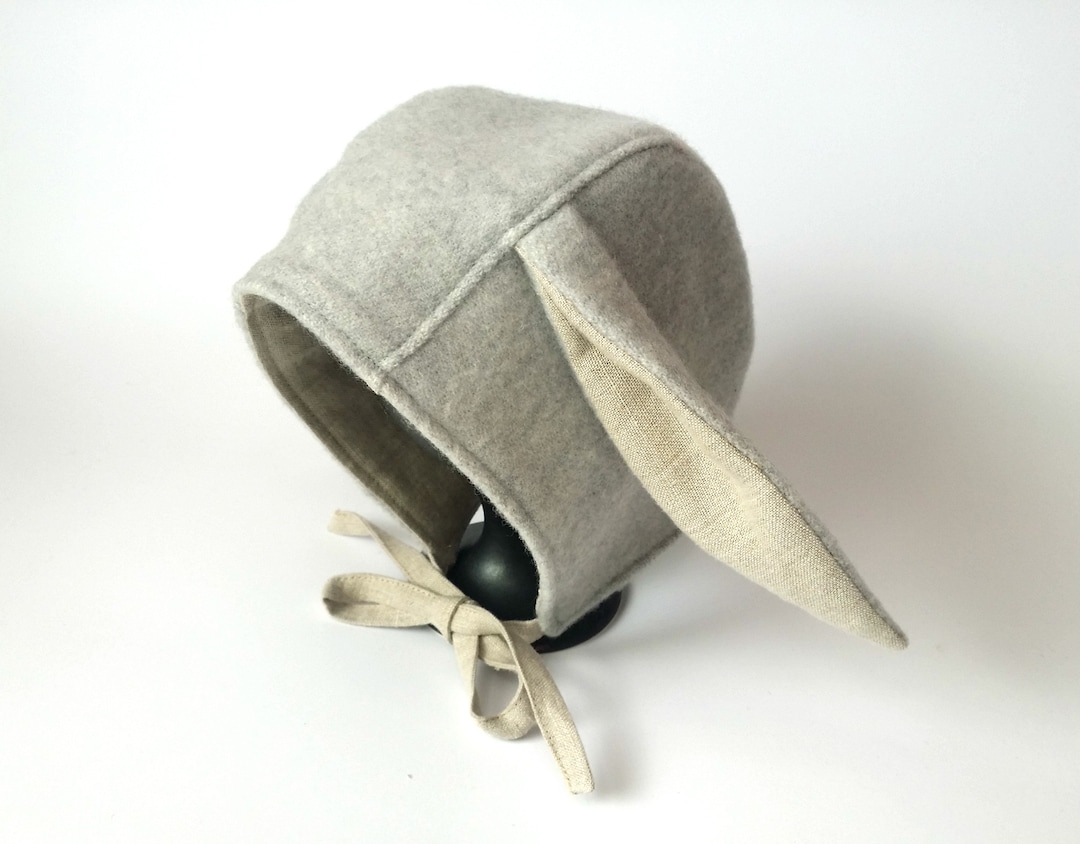 Merino Wool Bonnet, Winter Baby Hat, Soft Rabbit Bonnet, Warm Grey Wool ...