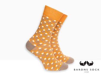 Men Cotton Socks | Men Socks | Dress Socks | Socks for Men | Groomsmen Socks | Groom Socks | Wedding Socks | Orange Dot Pattern Socks