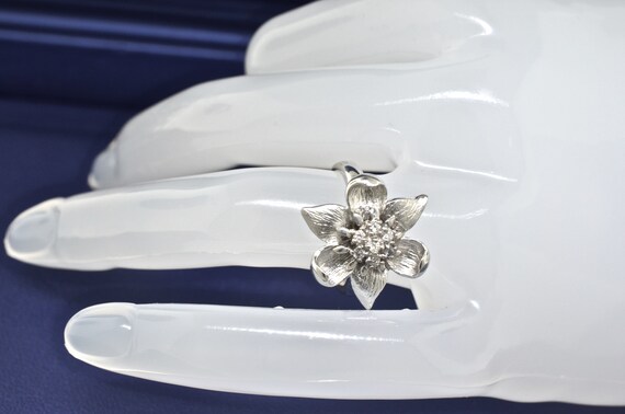 Vintage 14k White Gold And Diamond Flower Shaped … - image 6