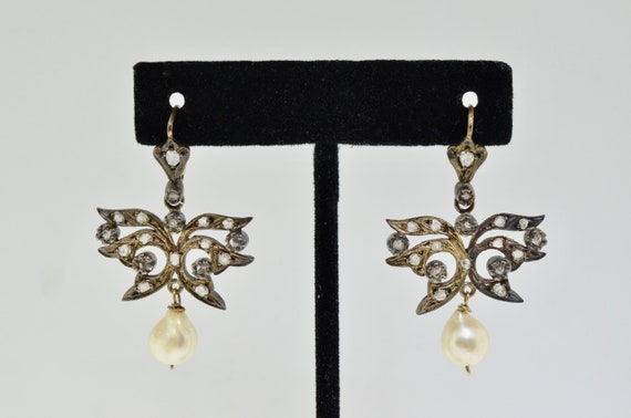 Antique Victorian Diamond and Natural Pearl Earri… - image 2