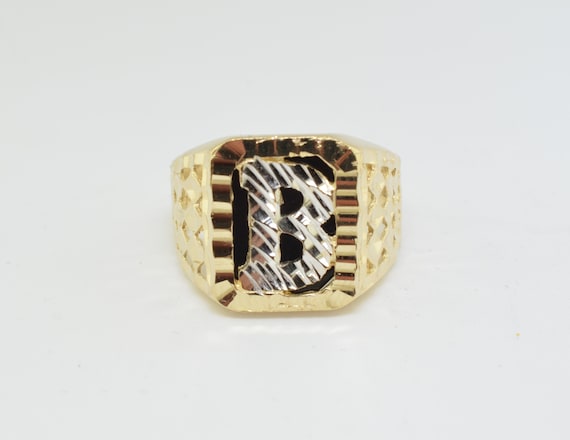 14K Yellow Gold Letter b Initial Ring Etsy