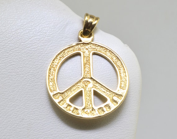 18K Yellow Gold Peace Sign Charm 7mm//15mm with Bail