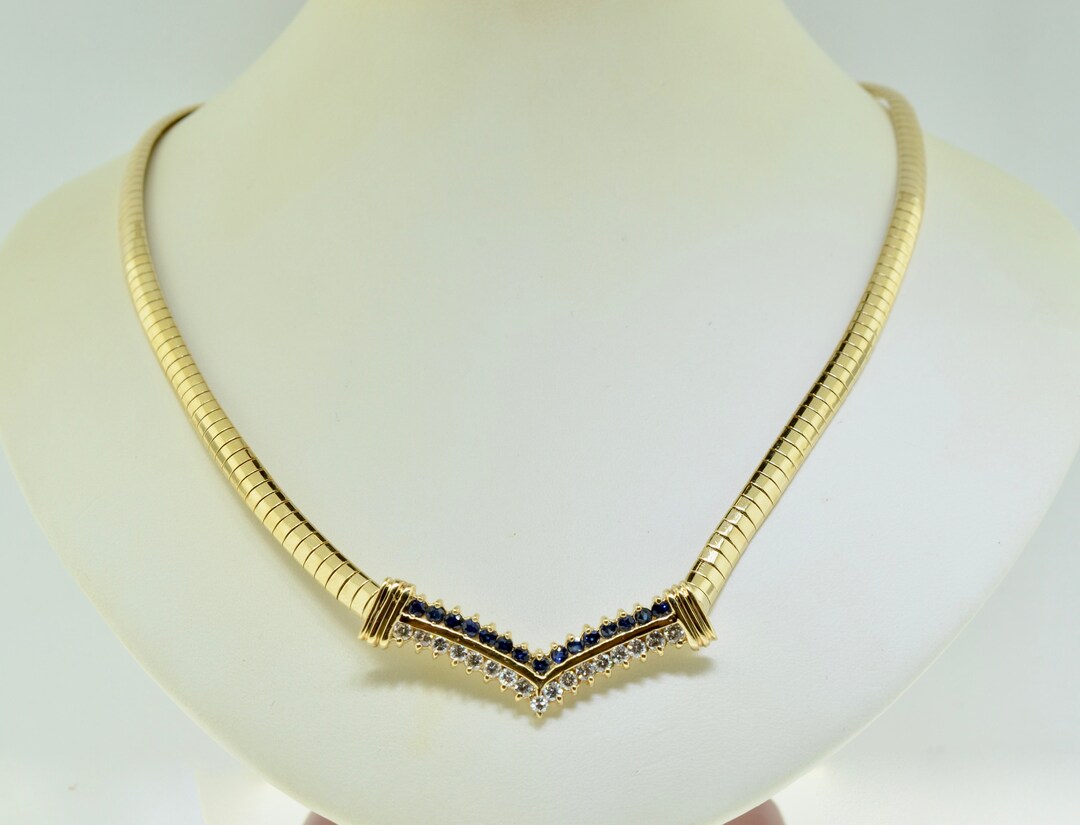 Fortunoff Fortunoff 14k Yellow Gold Necklace With Sapphires and Diamonds - Etsy