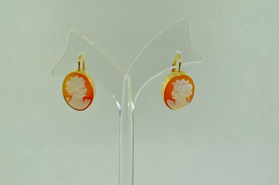 18K Yellow Gold Cameo Earrings - image 1