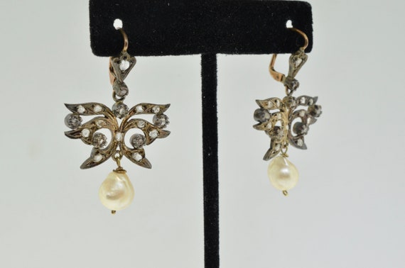 Antique Victorian Diamond and Natural Pearl Earri… - image 4