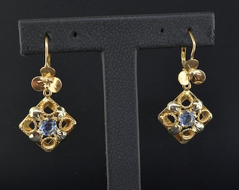 Vintage 18k Yellow Gold Earrings with Aquamarine