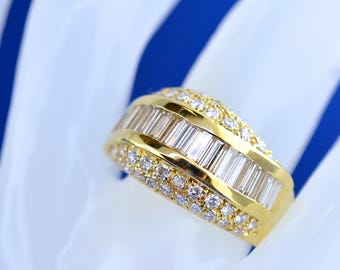 Round & Baguette Diamond Ring 14k Yellow Gold Eternity Band G-H VS 2 ...