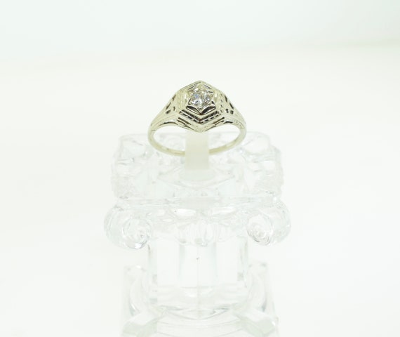 Antique 14K White Gold Ring With Diamond - image 1