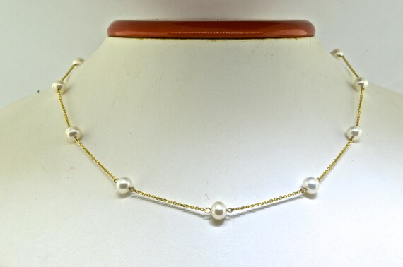 14k Yellow Gold Pearl Necklace - image 2