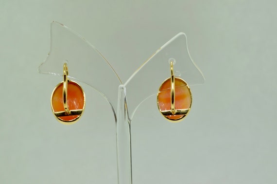 18K Yellow Gold Cameo Earrings - image 4