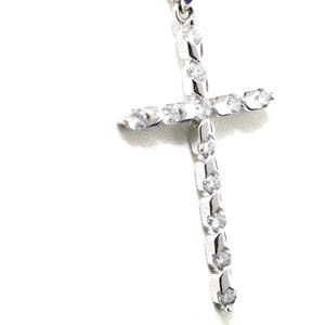 14k White Gold And Diamond Cross Pendant And 14k White Gold Chain. 16&quot;