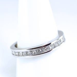 14k White Gold Princess Cut Diamond 3 Quarter Wedding Band. Size 7
