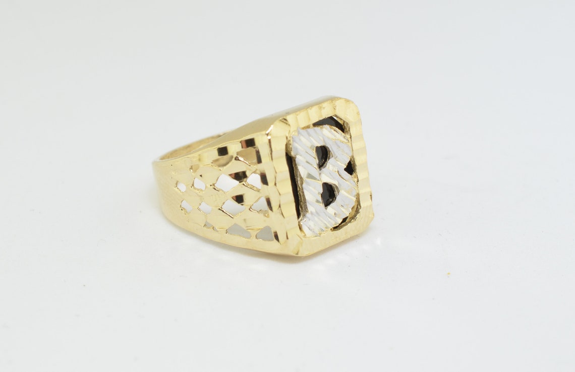 14K Yellow Gold Letter b Initial Ring Etsy