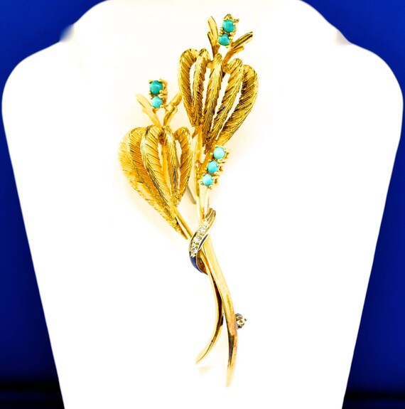 18k Gold, Turquoise, And Diamond Pin. - image 2