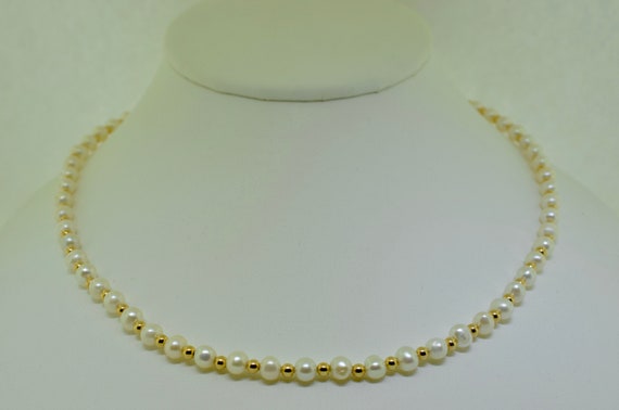 14K Yellow Gold Pearl Necklace - image 1