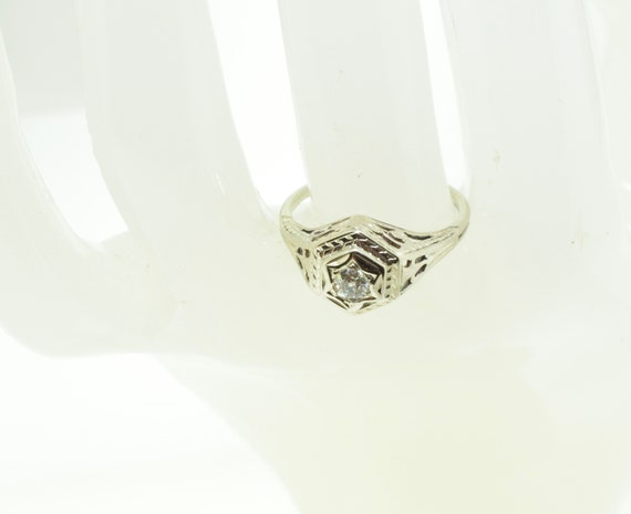 Antique 14K White Gold Ring With Diamond - image 6