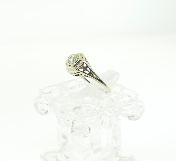 Antique 14K White Gold Ring With Diamond - image 3