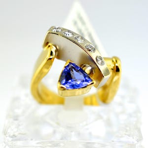 LeVian 14k Two Tone, Diamond And Trillion Cut Tanzanite Ring