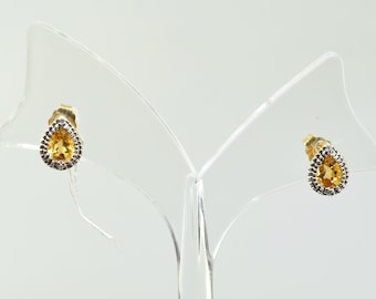 Brand New 14k Yellow Gold Citrine Diamond Stud Earrings