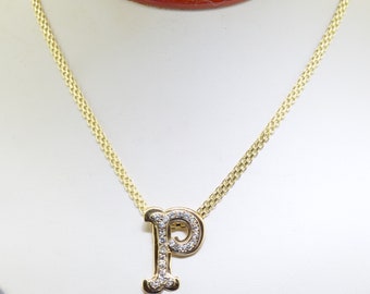 14k Yellow Gold Diamond Initial P Charm Pendant with Chain 0.65 TCW