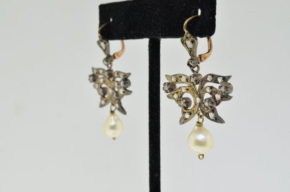 Antique Victorian Diamond and Natural Pearl Earri… - image 3