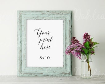 Download Free Feminine Mockup, Floral Frame Mockup, Frame Mockup, Distressed, Blue, Stock Photo, Wall Art Mockup, Farmhouse Style, Flowers in Jar, 8x10 PSD Template