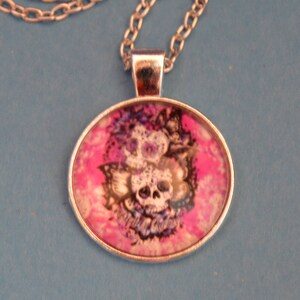 Sugar Flower SKULLS Cabochon  Pendant - Necklace   Fashion Jewelry  Brand New! skeleton death head spooky Halloween scary unique