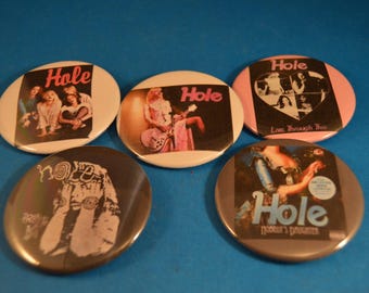 HOLE Lot of 5 BUTTONS  "A" pins pinbacks badges punk   Large  2 1/4" Brand New!   rock 'n roll music group band Nirvana grunge COURTNEY Love