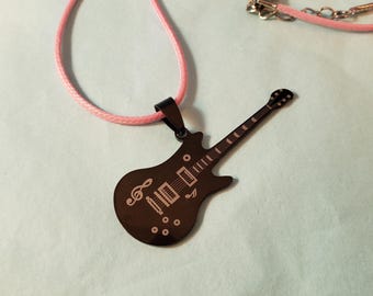 Electric GUITAR PENDANT NECKLACE on pink necklace. Free ship!