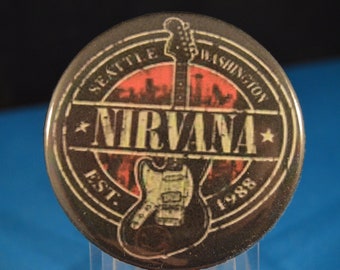 NIRVANA Guitar BUTTON pin pinback badge punk   Large 2 1/4"  Brand New!  rock 'n roll  music guitar band singer GRUNGE Seattle Cobain Grohl