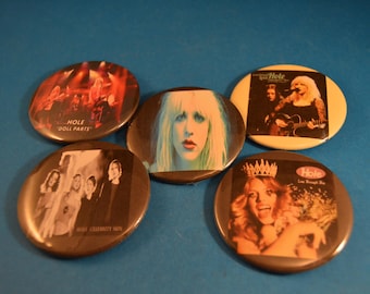 HOLE Lot of 5 BUTTONS  "C" pins pinbacks badges punk   Large  2 1/4" Brand New!   rock 'n roll music group band Nirvana grunge COURTNEY Love