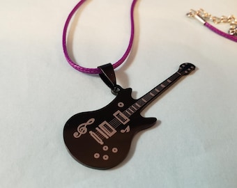 Electric GUITAR PENDANT NECKLACE on purple necklace. Free ship!