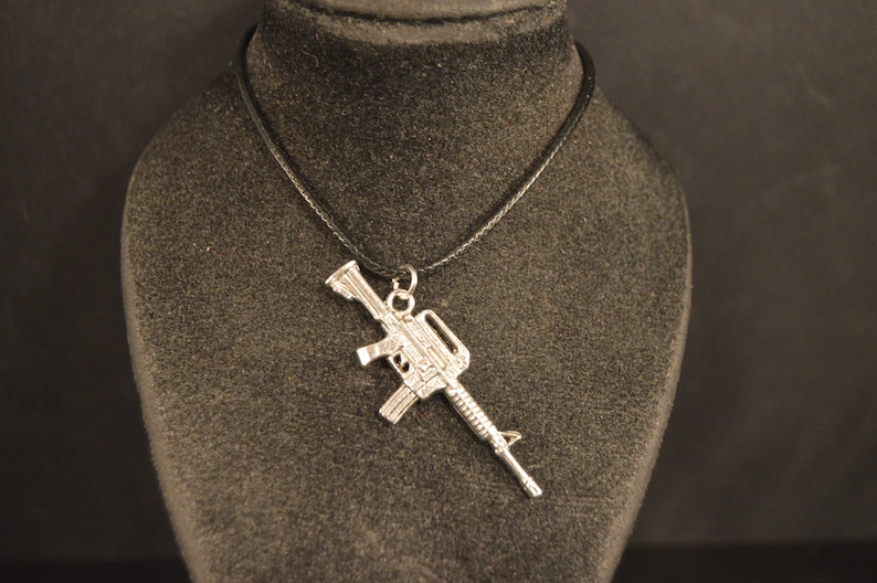 AK-47 AUTOMATIC RIFLE Pendant Charm Necklace Silver tone Fashion Jewelry Brand New assault gun weapon defense hunting shooting