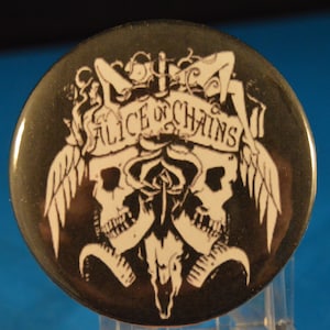 ALICE in CHAINS black BUTTON  pin pinback badge punk Large 2 1/4&quot; Brand New! rock &#39;n roll  music band Grunge  Seattle Layne Staley