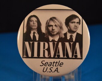 NIRVANA Seattle U.S.A. BUTTON  pin pinback badge punk   Large 2 1/4"  Brand New!  rock 'n roll  music guitar band singer Grunge Cobain Grohl