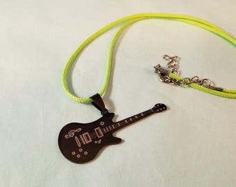 Electric GUITAR PENDANT NECKLACE on green necklace. Free ship!