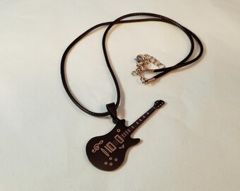 Electric GUITAR PENDANT NECKLACE on black necklace. Free ship!