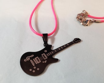 Electric GUITAR PENDANT NECKLACE on hot pink necklace. Free ship!