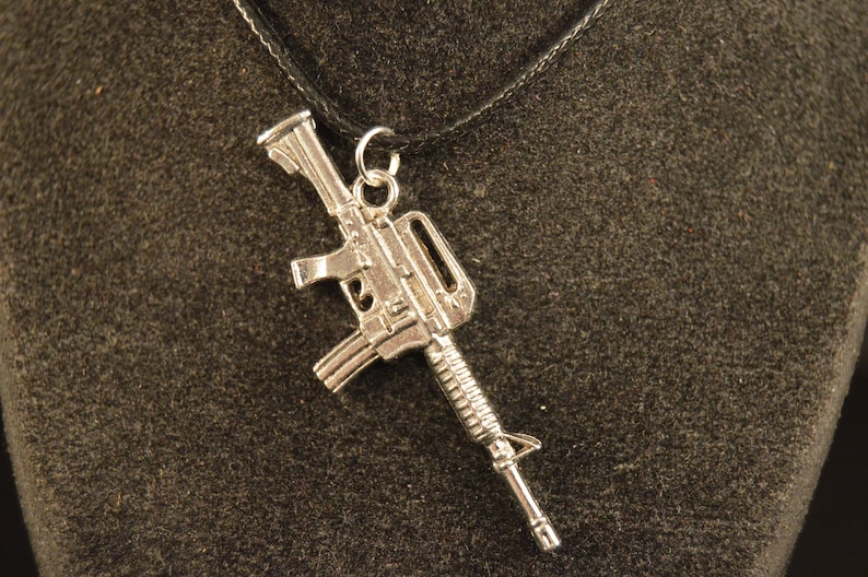 AK-47 AUTOMATIC RIFLE Pendant Charm Necklace Silver tone Fashion Jewelry Brand New assault gun weapon defense hunting shooting