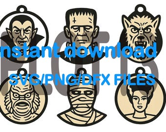 Retro Monster Ornament SVG Bundle  Vintage Universal Style Halloween Cut Files