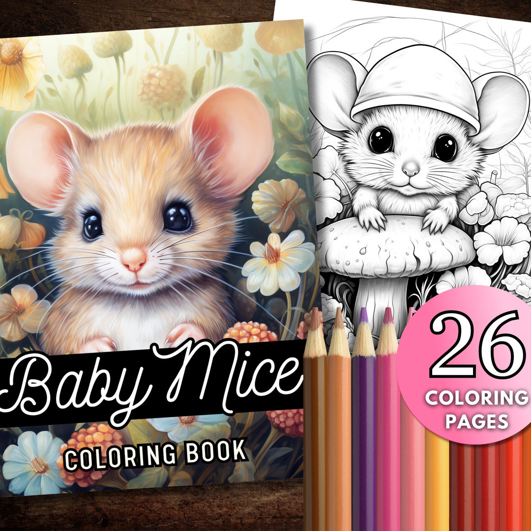 26 Baby Mice Coloring Book Pages, Baby Animals Cuties Printable PDF