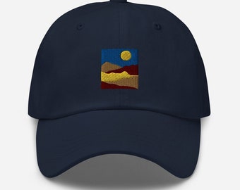 Mountain Sunset Embroidered Dad Hat | Outdoors Baseball Cap | Low Profile Hiking Hat