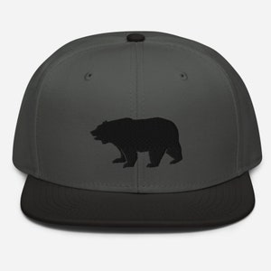 Black Bear Hat | Minimalistic Outdoor Hat | Embroidered Mountain Camping Hat | Flat Brim Snapback Hat | California Bear Hat for Men